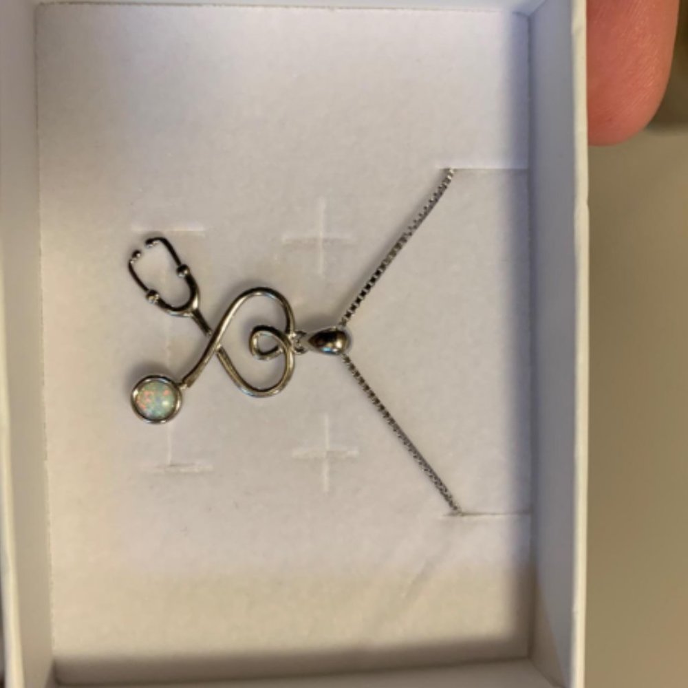 Stethoscope Necklace with Simulated Birthstone